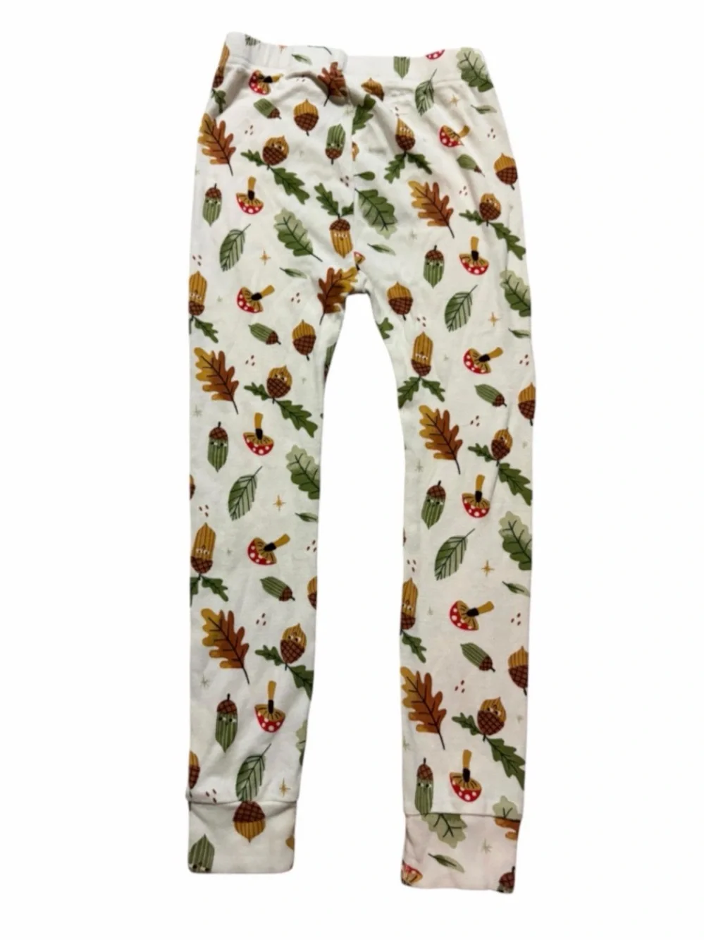 Kids White Woodland Mushroom & Leaf Print Leggings